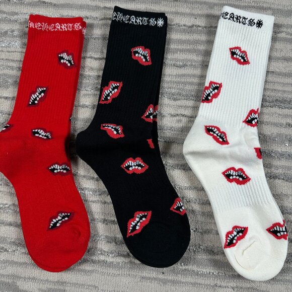 Chrome Hearts Chomper Socks 3 Pack Red White Black - Picture 1 of 4